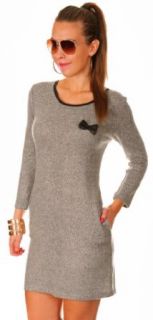 Glamour Empire Women's Back Zip 3/4 Sleeve Tunic Dress Top w/ Pockets & Bow 952 (US 10/12, Light Grey Melange)