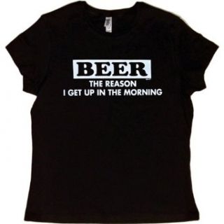 JUNIORS T SHIRT  BLACK   SMALL   Beer The Reason I Get Up In The Morning   Funny One Liner Party Drinking Clothing
