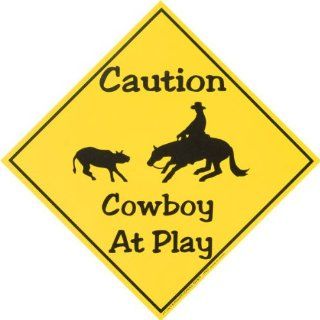 Caution Cowboy Play Caution Sign   Yellow Sports & Outdoors