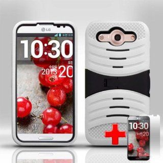 LG Optimus G Pro E980   2 Piece Silicon Soft Skin Ribbed Hard Plastic Kickstand Case Cover, Black/White+ LCD Clear Screen Saver Protector Cell Phones & Accessories