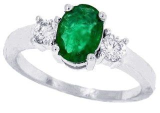 1.30CT Genuine Emerald Diamond Three Stone Ring in 14Kt White Gold Mytreasurez Jewelry
