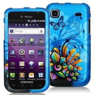 SAMSUNG T959 / VIBRANT / GALAXY S 4G Branded PREMIUM PROTECTOR CASE   BUTTERFLY FLOWER ON BLUE Cell Phones & Accessories
