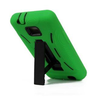For Samsung Galaxy S II Galaxy SII Galaxy S2 Straight Talk Net10 SGH S959G S959G Hybrid Hard Rubber Case Green Black with Stand 