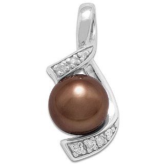 Chocolate Tahitian Pearl Pendant with Diamonds in 14K White Gold (10 11mm) Jewelry