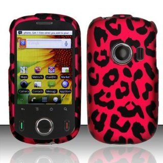Premium Hot Pink and Black Leopard Spots Design Rubberized Shield Hard Case Cover + Atom LED Keychain Light for Huawei M835 (Metro PCS) Cell Phones & Accessories