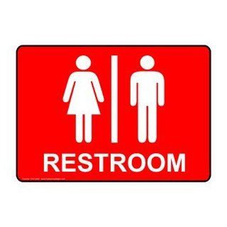 Restroom White on Red Sign RRE 6990 WHTonRed Restrooms  Business And Store Signs 