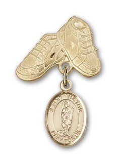 JewelsObsession's 14K Gold Baby Badge with St. Victor of Marseilles Charm and Baby Boots Pin Brooches And Pins Jewelry