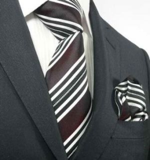 Landisun 47L White Red Black Stripes Mens Silk Tie Set Tie+Hanky &Plastic Hook at  Men�s Clothing store