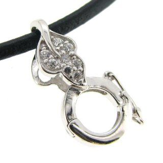 1 pc Rhodium on .925 Sterling Silver Clear Cz Crystal Round Leaf Pendant Connector Interchangeable Bail Dangle Clasp / Findings / Bright