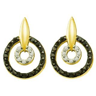 0.63 Carat (ctw) 14k Yellow Gold Round Black & White Diamond Ladies Fine Earrings Jewelry
