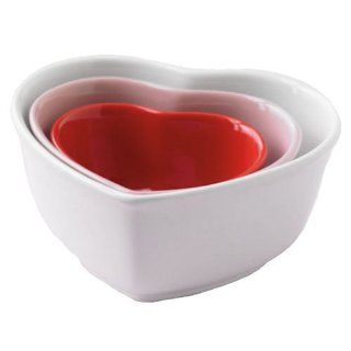 BIA Cordon Bleu Heart Bowls, Set of 3, Pink, Red and White Kitchen & Dining