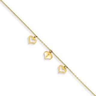 14k Polished Heart W/ 1in Ext. Anklet Jewelry