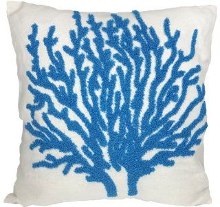 Decorative Flora Coral Embroidery Throw Pillow Cover18" Blue   Blue Dolphin Throw Pillows