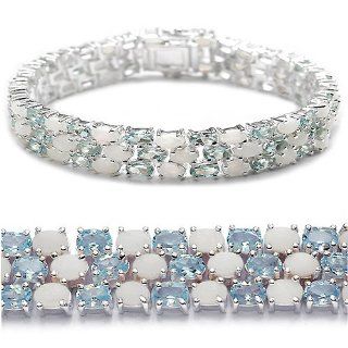 25.80 Carat Genuine Blue Topaz and Opal Sterling Silver Bracelet Jewelry