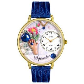 Birthstone September Royal Blue Leather And Goldtone Watch 