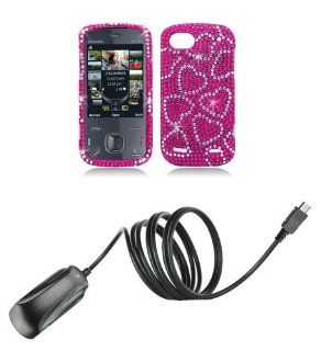 ZTE Warp Sequent (Boost Mobile) Premium Combo Pack   Silver Hearts on Pink Diamond Bling Case + ATOM LED Keychain Light + Micro USB Wall Charger Cell Phones & Accessories