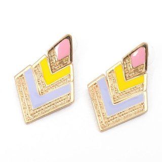 Fashion Golden Jewelry Rhombic Move Oil Drop Colorful Stud Dangle Earrings Jewelry