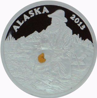 Alaska Mint 2013 Official Gold Rush GOLD NUGGET Silver Medallion .999 1 Troy Oz 
