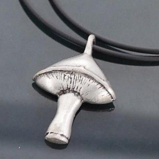 MUSHROOM Psychedelic Hippy PEWTER PENDANT with Choker Necklace Jewelry
