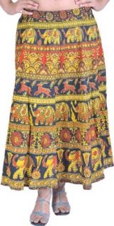 Exotic India Flame Red Sanganeri Midi Skirt with Printed Elephants and Dee   Red World Apparel Clothing