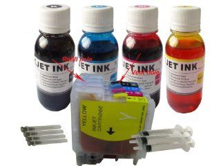 ND TM Brand Dinsink Brother LC61 LC65/38/16/970/980/1100 Refillable Ink Cartridge+ 400ML ND Brand Bulk Refill Ink Specially Formulated for Brother   Cyan, Yellow, Magenta, and Black Color+4Syringes for Brother MFC 250C MFC 255CW MFC 290C MFC 295CN MFC 490