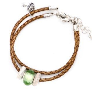 Braided Leather Bead Charm Bracelet with Three Beads in Beautiful Gift Box   Made in USA By Novobeads   Fits all European Charms Includinng Pandora Jewelry