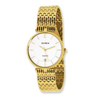 Mens Buren Diamond Ip gold Plated White Dial Watch, Best Quality Free Gift Box Satisfaction Guaranteed Watches