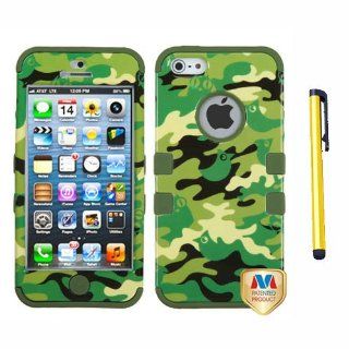 Hard Plastic Snap on Cover Fits Apple iPhone 5 5S Green Woodland Camo/Army Green TUFF Hybrid + A Gold Color Stylus/Pen AT&T, Cricket, Sprint, Verizon (does NOT fit Apple iPhone or iPhone 3G/3GS or iPhone 4/4S or iPhone 5C) Cell Phones & Accessorie