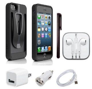 Ballistic CC2286 M985 AGF Clip Case for iPhone 5/5S   Dark Charcoal and Black   Bundle comes with Generic Screen Protector, Headphones, Charger Cable, Car Charger, Wall Charger, Car Charger, and Stylus Cell Phones & Accessories