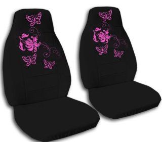 2 black seat covers with hot pink butterflies for a 2000 VW Beetle with seperate headrests. Automotive