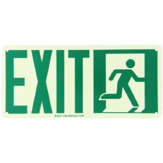 Brady 114669 15" Width x 7" Height B 986 Glow In The Dark Aluminum, Green Safety Guidance Sign, Legend "Exit" (with Right Directional Picto) Industrial Warning Signs