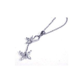 Sterling Silver Double Small Cz Marquise Shape Butterfly Necklace Jewelry