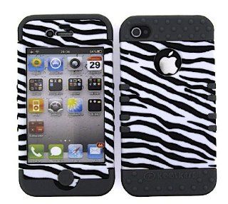 Case Cover Hybrid For Apple iPhone 4G 4S Hard Gray Skin+Rubberized Zebra Snap Cell Phones & Accessories