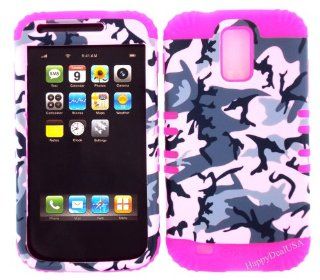 Hybrid Silicone Rubber+Cover Case for T Mobile Galaxy S2 T989 Pink/Grey camo snap on + pink silicone Cell Phones & Accessories