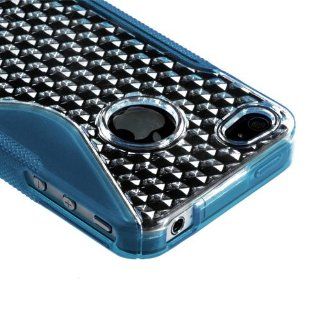 Transparent Clear/Semi Transparent baby Blue(S Shape) Diamond Pattern Gummy Cover For APPLE iPhone 4S/4/4G Cell Phones & Accessories