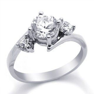 14K Engagement Ring 1.4ctw CZ Cubic Zirconia Three Stone White Gold Ring Jewelry