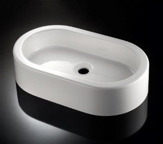 Acquaio Oval Above Counter Bathroom Sink in Ceramic White   Vessel Sinks