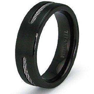 6.5mm Black Titanium Ring with Stainless Steel Cable (Sizes 7 12) West Coast Jewelry Jewelry