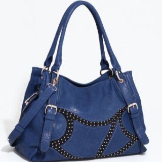 Emperia Two Toned Fashion Shoulder Bag W / Rounded Stud Accents   Navy Blue Clothing