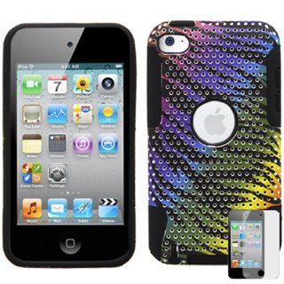 2 in 1 Hybrid Black Rainbow Zebra Skin Design Hard PC Plastic and Silicone for Apple iPod Touch iTouch 4G 4th Generation 8GB 32GB 64GB + Dragoncell Screen Protector Film Cell Phones & Accessories