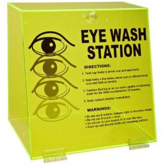 Brady PD997E 10" Height, 10 1/4" Width, 7" Depth, Acrylic, Black On Fluorescent Green Color Double Bottle Eye Wash Station Science Lab Eye Wash Units