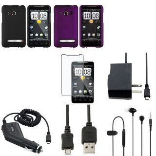 CommonByte Black+Purple Hard Case+LCD+Home+Car Charger+USB+Headset For HTC EVO 4G Sprint Cell Phones & Accessories