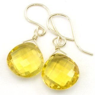 14k Gold Filled Citrine Earrings AAA Faceted Heart Drop Shape Yellow Briolette Drops Spyglass Designs Jewelry