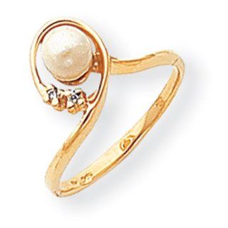 14k 5mm Pearl AAA Diamond ring Diamond quality AAA (SI2 clarity, G I color) Jewelry