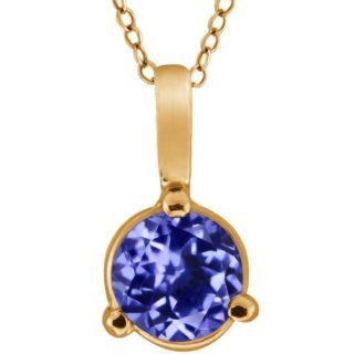 0.46 Ct Round Blue AAA Tanzanite 14K Yellow Gold Pendant Jewelry