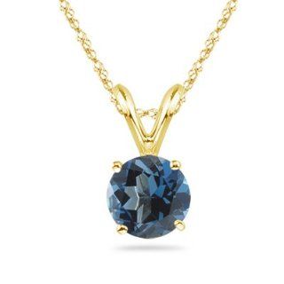 0.89 Cts of 6 mm AAA Round London Blue Topaz Solitaire Pendant in 18K Yellow Gold Chain Necklaces Jewelry