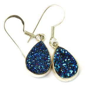Sterling Silver Drusy Earrings Titanium Blue Pink AAA High Quality Teardrops Dangle Earrings Jewelry