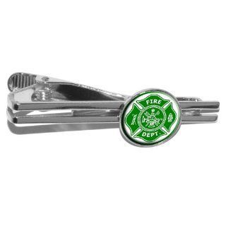 Firefighter Firemen Maltese Cross   Green Round Tie Bar Clip Clasp Tack   Silver   Other Products