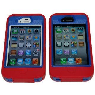 Iphone 4 4S Body Armor Defender Case Red and Blue   Comparable to Otterbox Defender plus 1 Cool Colors USB charger cord for iphone and Silicon Bracelet Cell Phones & Accessories