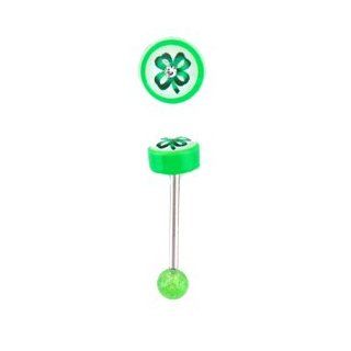 Four Leaf Clover Tongue Ring Piercing Rings Jewelry